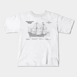 Mayflower plans. America 17th century Pilgrims ship - BDpng Kids T-Shirt